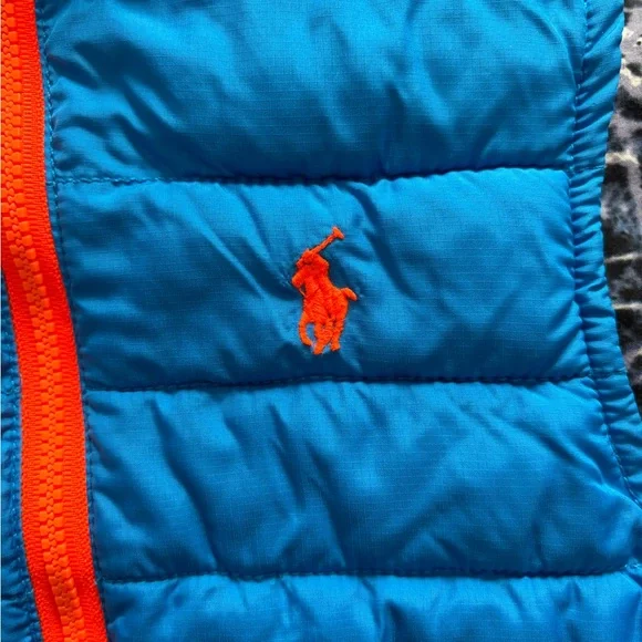 Polo by Ralph Lauren Toddler Puffer Vest in Blue with Orange Accents 2T